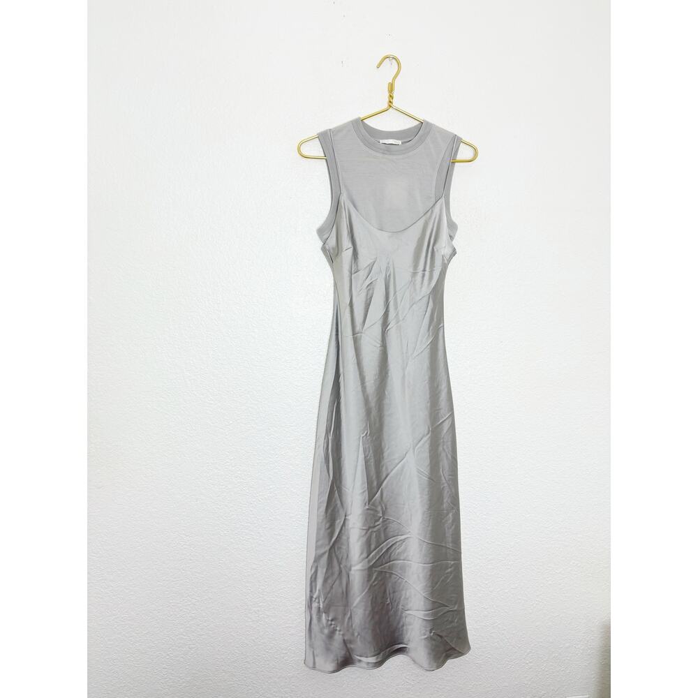 NWT Zara Silver Satin Layered Slip Maxi Dress Size Medium Quiet Luxury 3039/002 - Picture 3 of 15